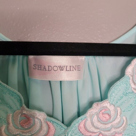Vintage Shadowline Nightgown Nylon Satin Floral Embroidered Baby Blue M - Picture 4 of 6